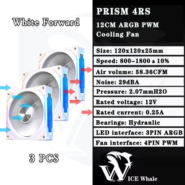 ICE Whale Prism 4RS ARGB 120mm PC Case Fan – Infinity Mirror Design, PWM 4-Pin, Motherboard Lighting Sync