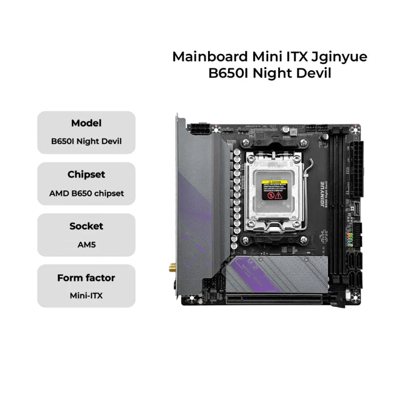 JGINYUE AM5 ITX Motherboard – B650i Night Devil, Supports AMD Ryzen 7000 Series, DDR5 Dual Channel RAM