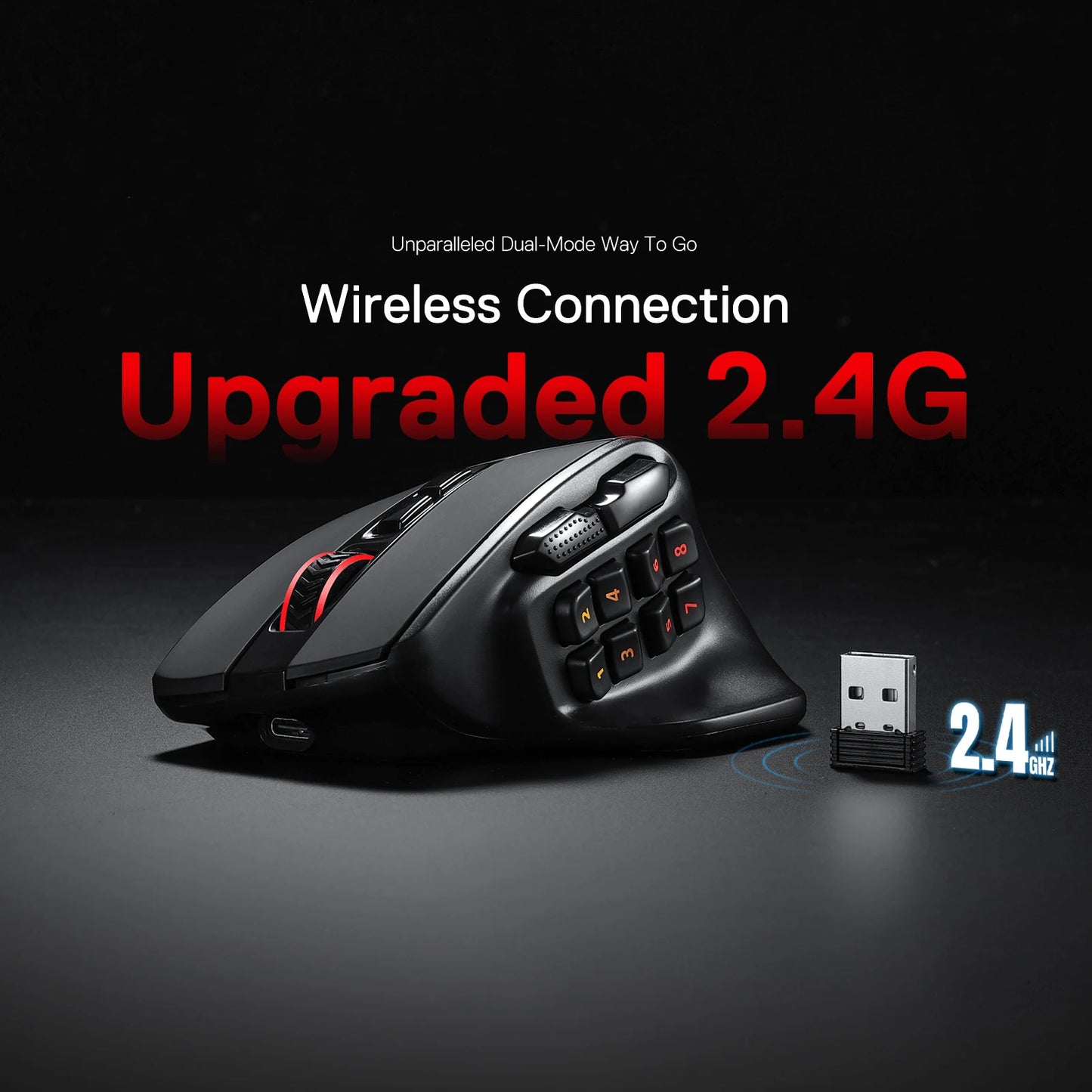Redragon M811 PRO Wireless MMO Gaming Mouse – 15 Programmable Buttons, 10 Side Macro Keys, RGB