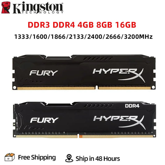 HyperX Fury DDR3 & DDR4 RAM – 4GB / 8GB / 16GB DIMM, 1333MHz – 3200MHz, PC3-12800 / PC4-25600