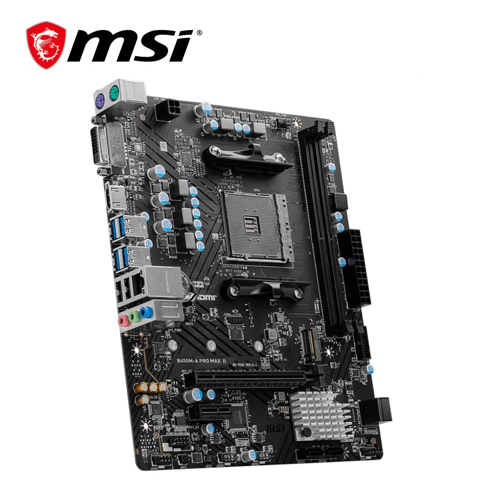 MSI B450M-A PRO MAX II Micro-ATX Motherboard – AM4 Socket, Dual-Channel DDR4, M.2 NVMe, Ryzen 5000/4000/3000 Series Support
