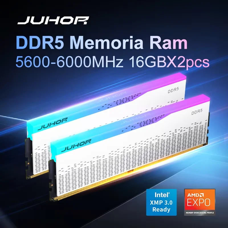 JUHOR Desktop Memory RGB DDR5 16GB×2 6000MHz 5600MHz DIMM High-Speed Memoria RAM