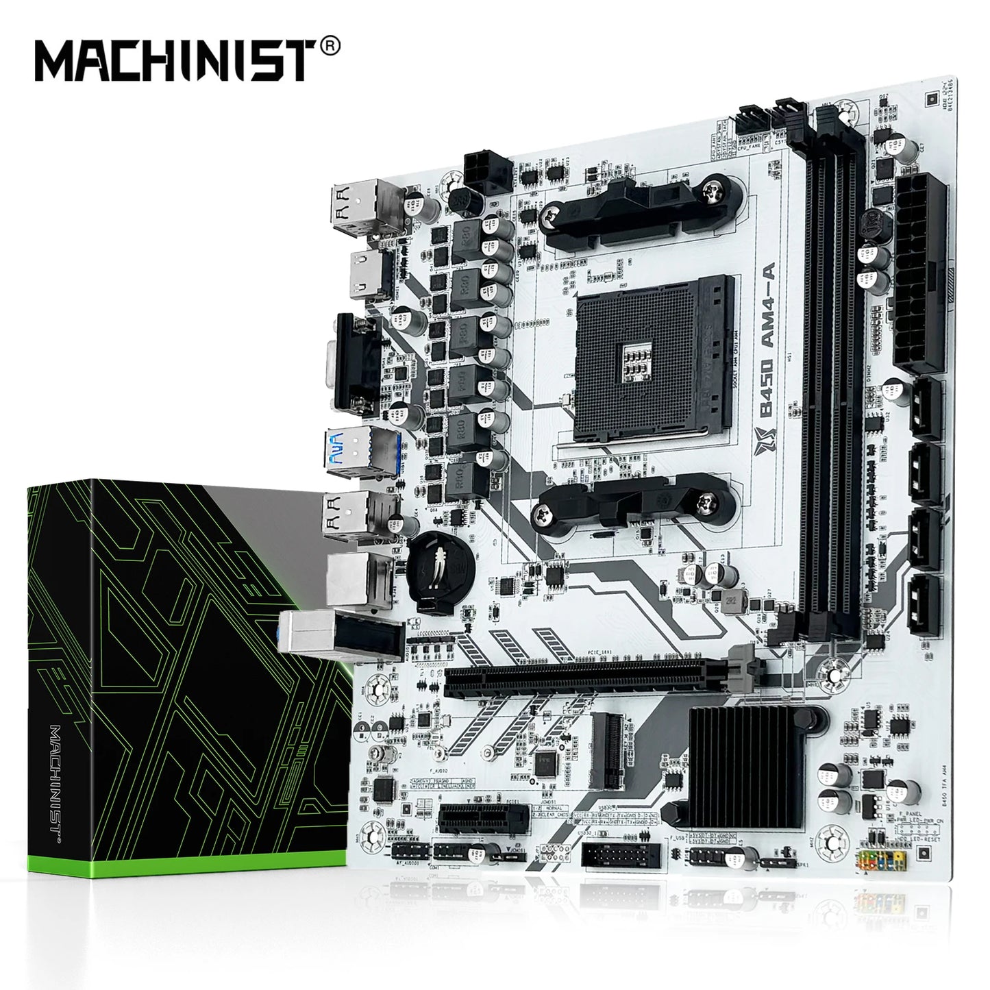 MACHINIST B450 AM4 Motherboard – Dual-Channel DDR4, M.2 NVMe, Supports Ryzen 5500/5600/5600G CPUs