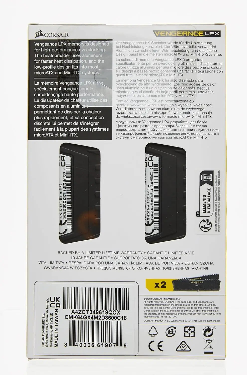 Corsair Vengeance LPX 32GB (2x16GB) DDR4 DRAM – 3200MHz/3600MHz Desktop Memory Kit – Black/White – XMP 2.0 for Intel & AMD Gaming