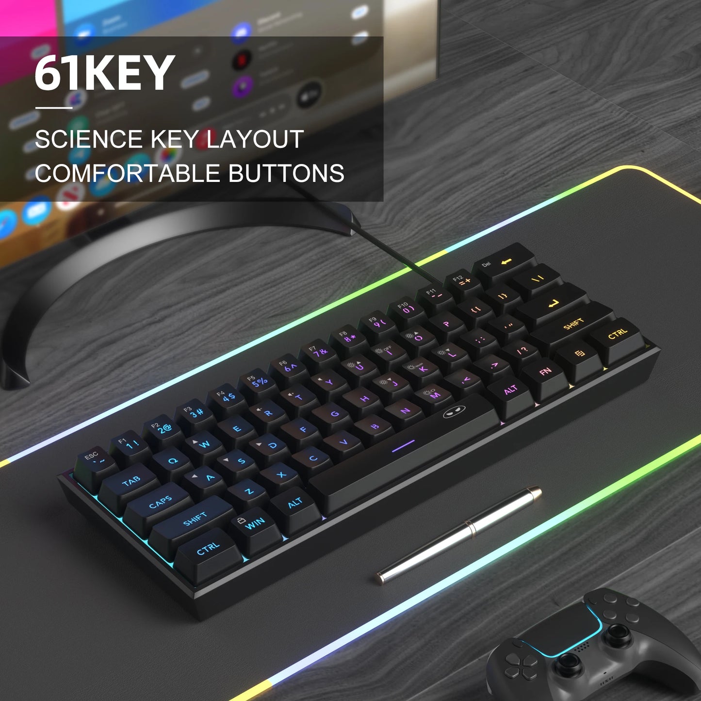 MageGee Mini 60% Gaming Keyboard – RGB Backlit 61 Key Ultra-Compact TS91 Ergonomic Waterproof Mechanical Feel