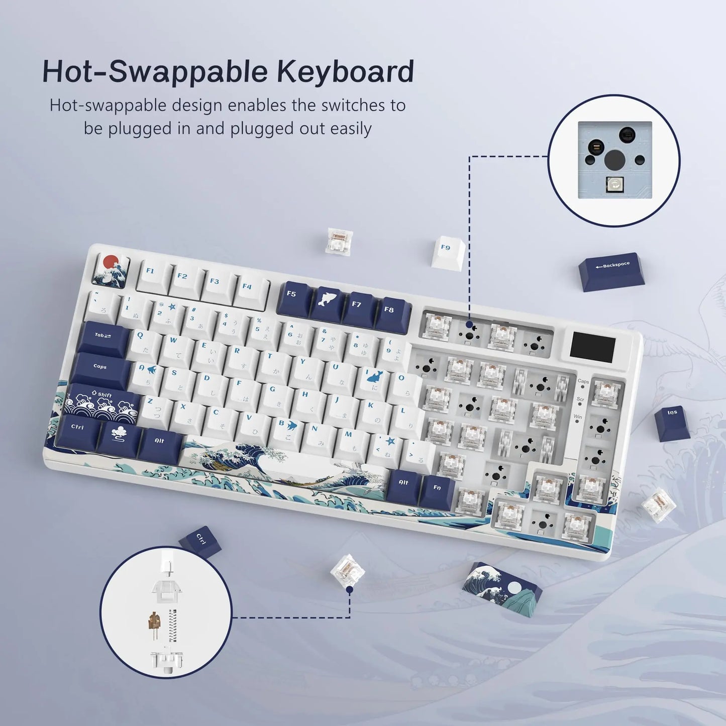 Womier SK80 Gasket Mounted Mechanical Keyboard – 81-Key 75% Hot-Swap RGB Gaming Keyboard with Smart Display for PC