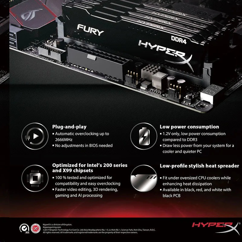 HyperX Fury DDR3 & DDR4 RAM – 4GB / 8GB / 16GB DIMM, 1333MHz – 3200MHz, PC3-12800 / PC4-25600
