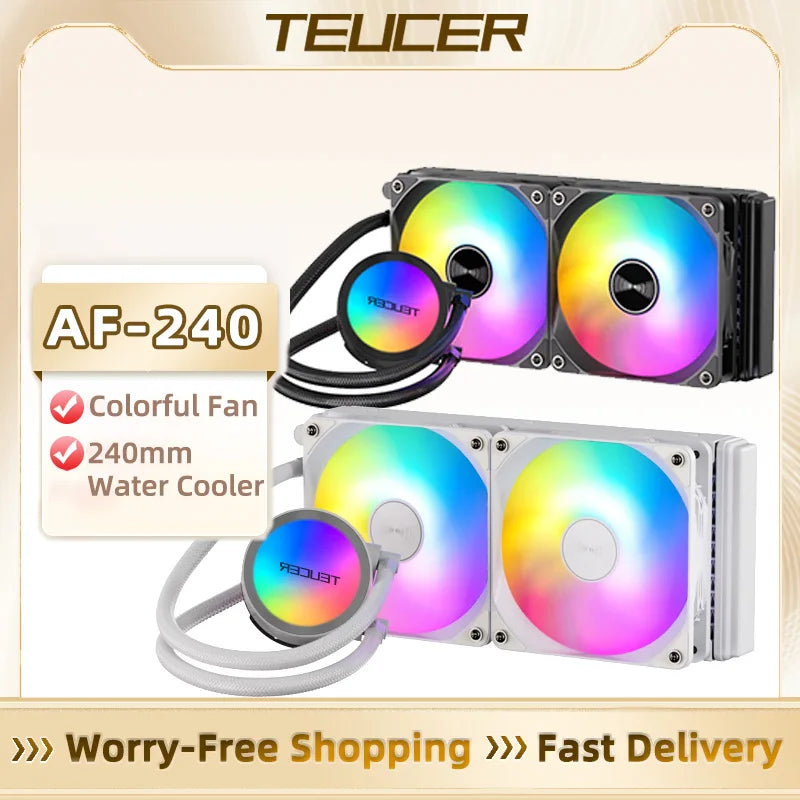 TEUCER AF-240 RGB Liquid CPU Cooler – 240mm Radiator, ARGB Fans, LGA/AM4/AM5 Compatible