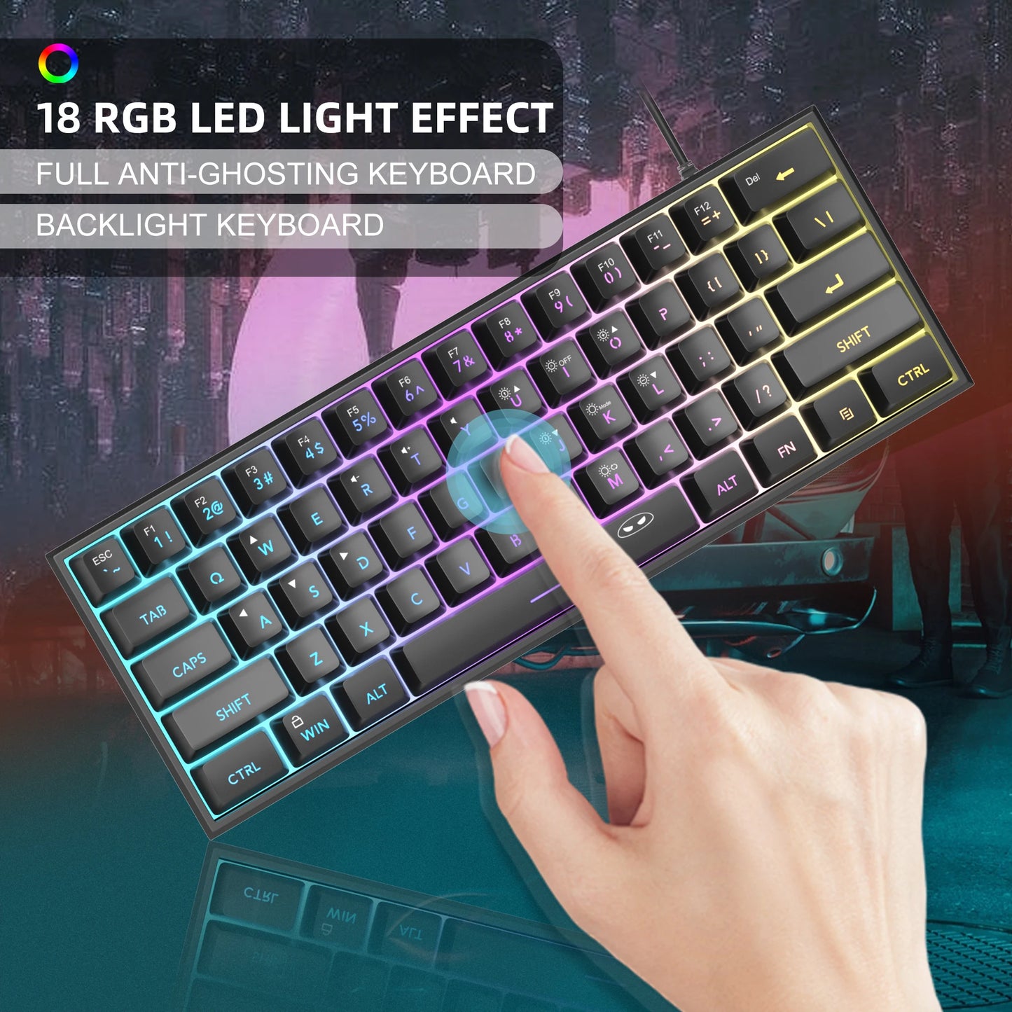 MageGee Mini 60% Gaming Keyboard – RGB Backlit 61 Key Ultra-Compact TS91 Ergonomic Waterproof Mechanical Feel