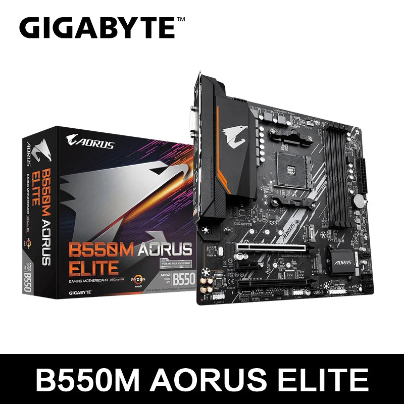 GIGABYTE B550M AORUS ELITE Micro-ATX Motherboard – AM4 Socket, Ryzen 5000/4000/3000 Series, Dual-Channel DDR4, M.2 NVMe