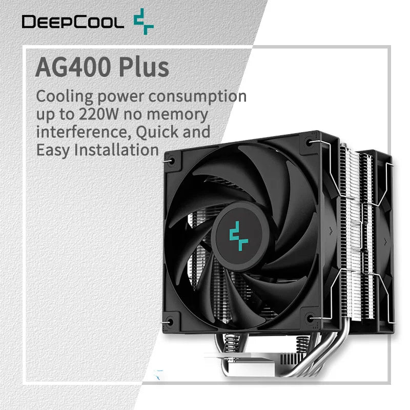 DEEPCOOL AG400 PLUS – 4 Heat Pipes, Dual 120mm Fans, 2000RPM, High-Performance Air Cooling, Supports Intel LGA 1700/1200/115X & AMD AM4/AM5