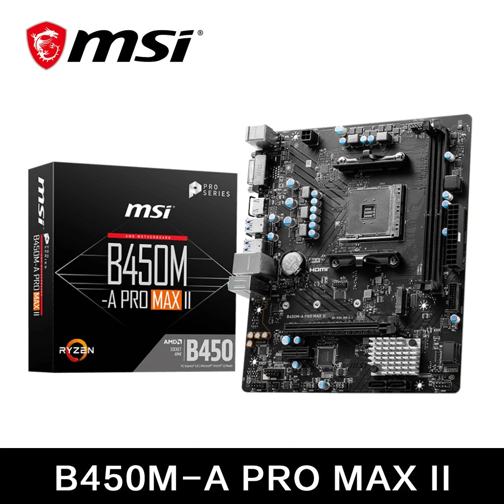 MSI B450M-A PRO MAX II Micro-ATX Motherboard – AM4 Socket, Dual-Channel DDR4, M.2 NVMe, Ryzen 5000/4000/3000 Series Support
