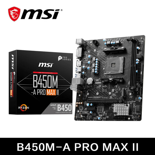 MSI B450M-A PRO MAX II Micro-ATX Motherboard – AM4 Socket, Dual-Channel DDR4, M.2 NVMe, Ryzen 5000/4000/3000 Series Support