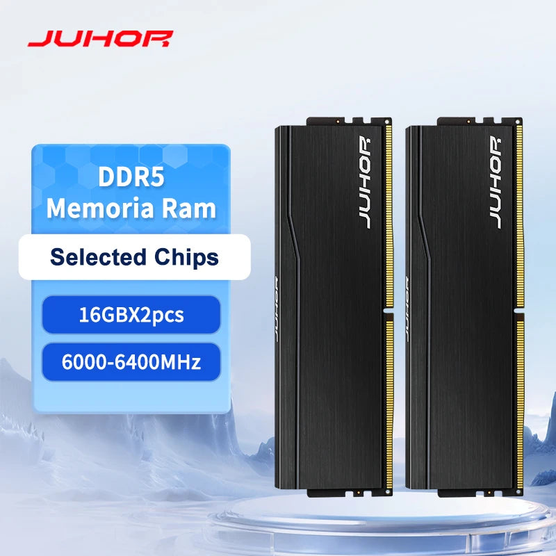 JUHOR DDR5 RAM – 16GB 6000MHz / 6400MHz or 32GB (16GB×2) Desktop Memory with Heatsink