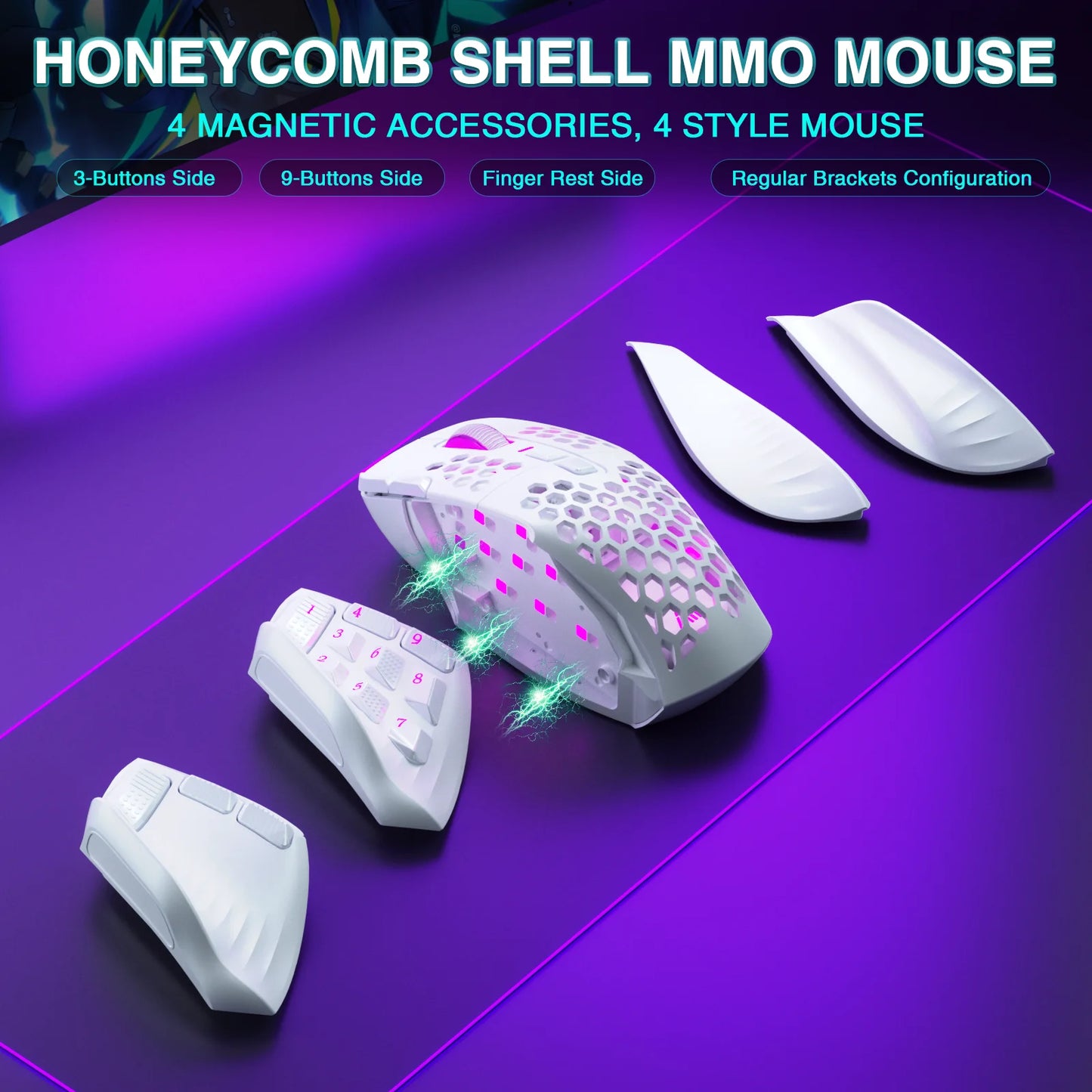 SOLAKAKA SM809 Pro Wireless MMO Gaming Mouse – 16 Programmable Side Buttons, 24,000 DPI, RGB Honeycomb Design