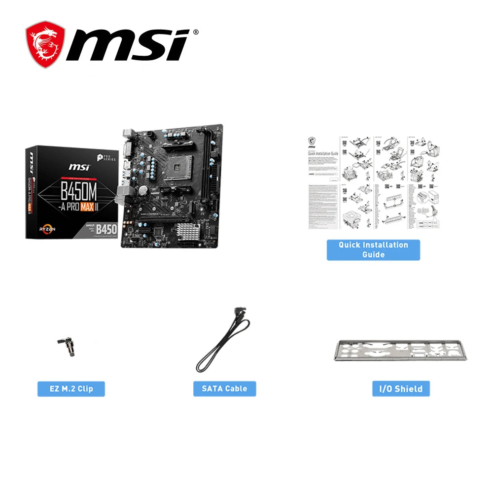 MSI B450M-A PRO MAX II Micro-ATX Motherboard – AM4 Socket, Dual-Channel DDR4, M.2 NVMe, Ryzen 5000/4000/3000 Series Support