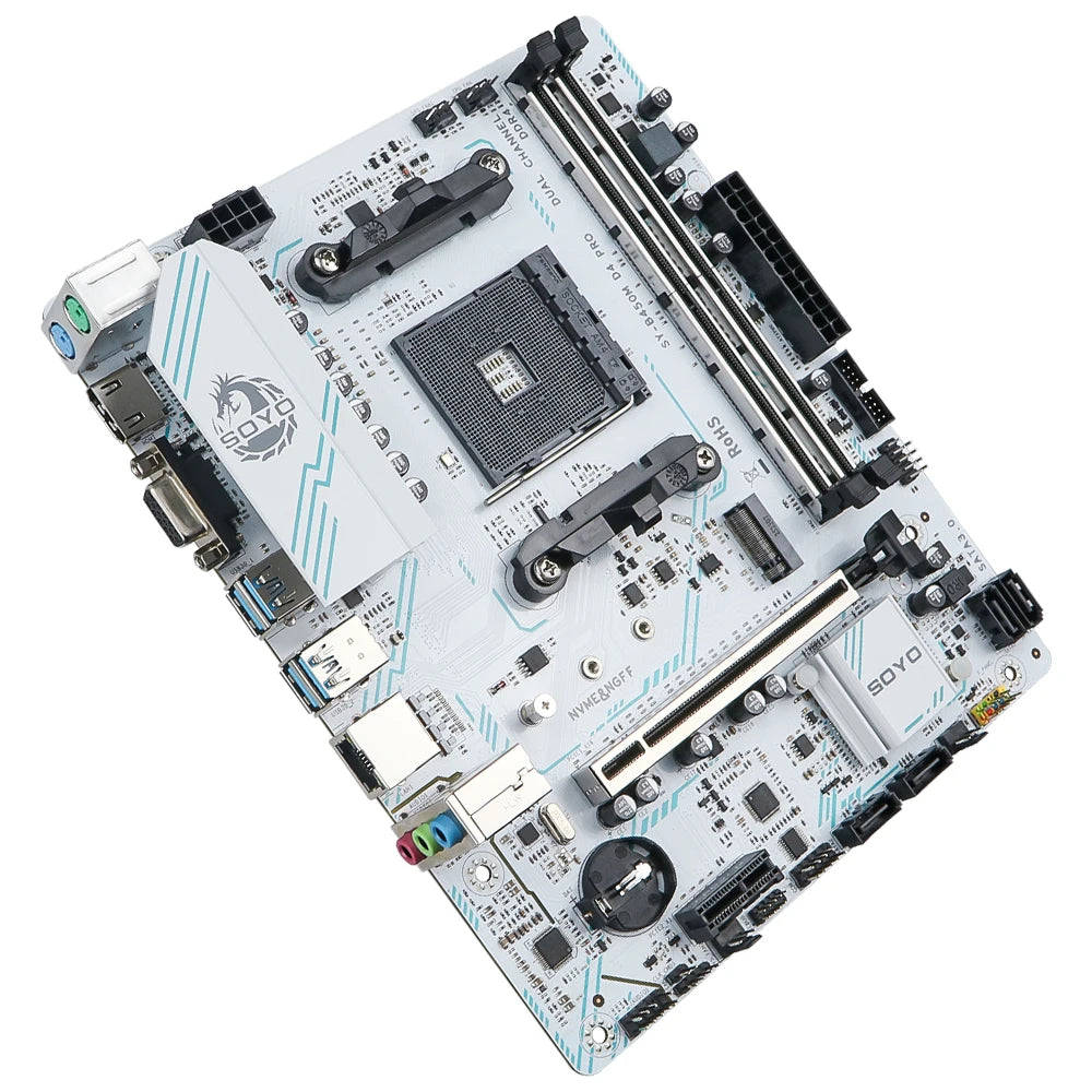 SOYO AMD B450M Game Motherboard – AM4 Socket, Dual-Channel DDR4, M.2 NVMe, Supports Ryzen 5000/4000/3000 Series CPUs