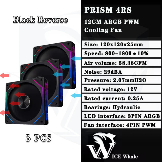 ICE Whale Prism 4RS ARGB 120mm PC Case Fan – Infinity Mirror Design, PWM 4-Pin, Motherboard Lighting Sync