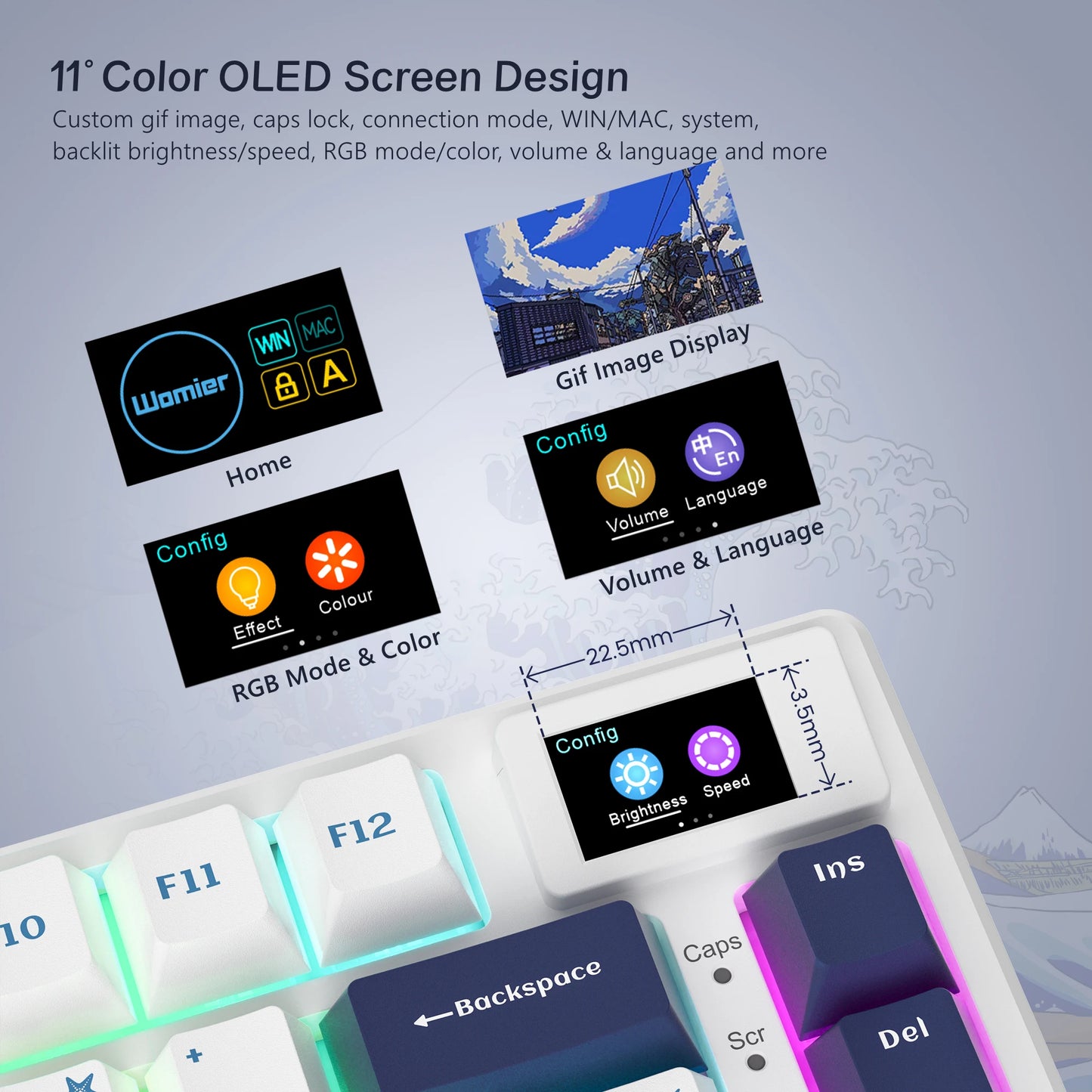 Womier SK80 Gasket Mounted Mechanical Keyboard – 81-Key 75% Hot-Swap RGB Gaming Keyboard with Smart Display for PC