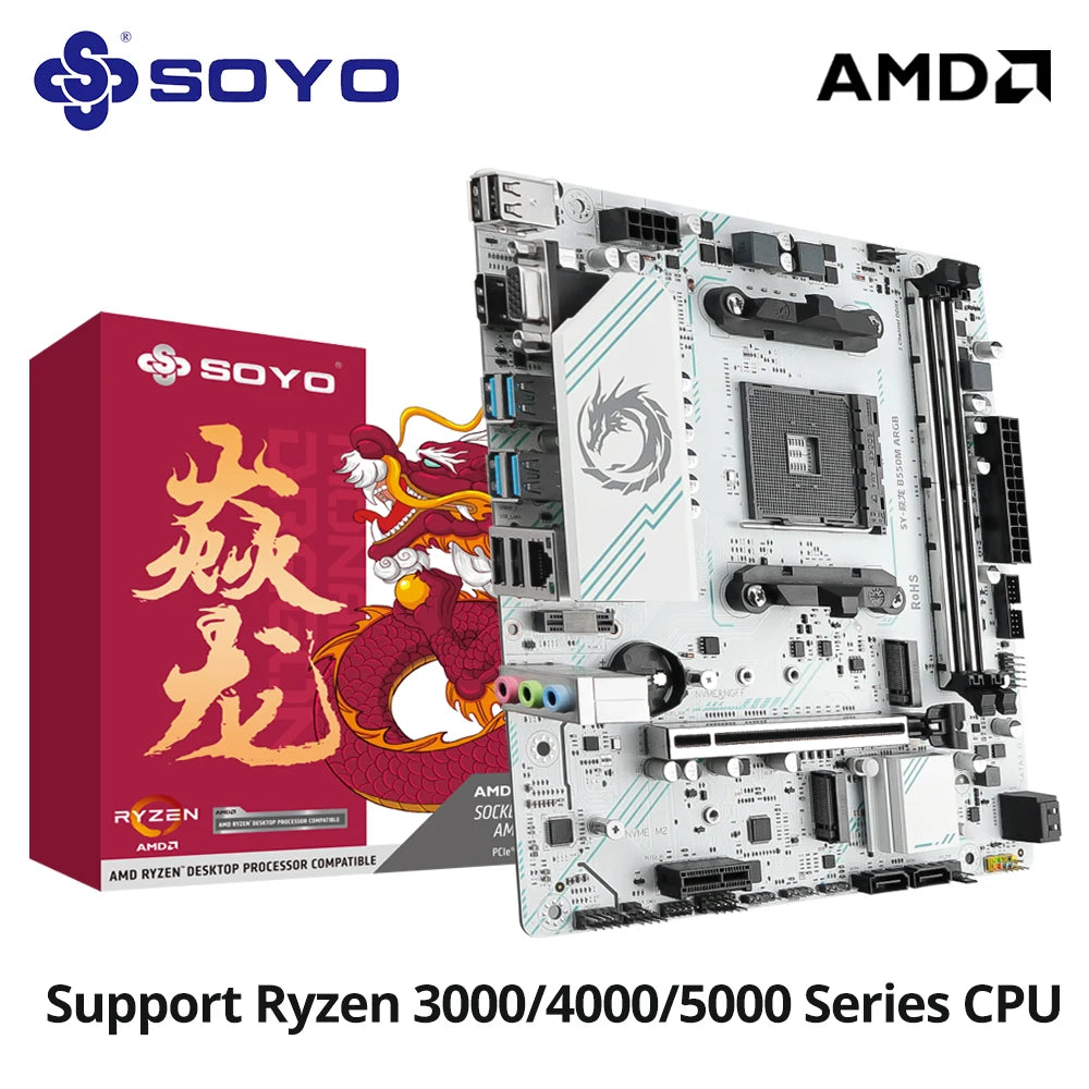 SOYO B550M Gaming Motherboard – Dual DDR4, M.2 NVMe, USB 3.2, AM4 Socket, Supports Ryzen 5700X