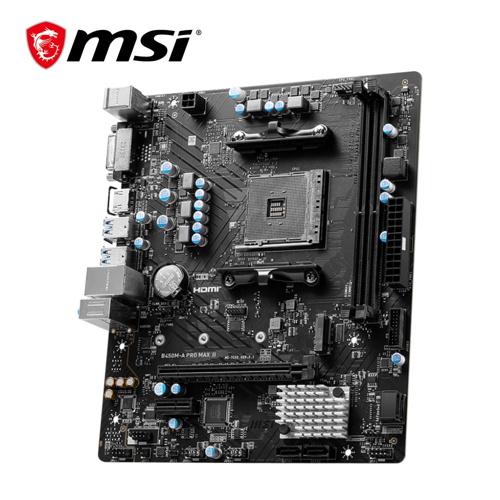MSI B450M-A PRO MAX II Micro-ATX Motherboard – AM4 Socket, Dual-Channel DDR4, M.2 NVMe, Ryzen 5000/4000/3000 Series Support